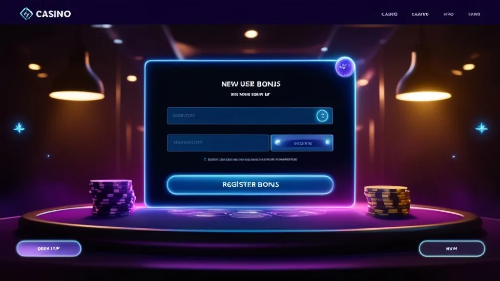 Interfaccia casino con iscrizione e bonus di benvenuto