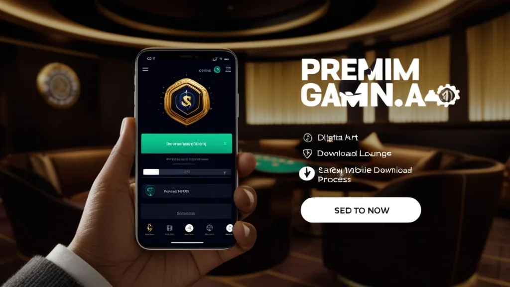 Telefono con download sicuro dell’app in un ambiente casino scuro