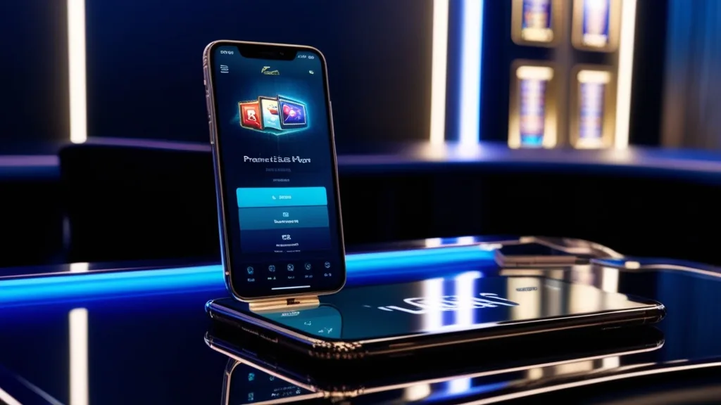 iPhone con interfaccia di gioco ottimizzata per iOS in un ambiente casino elegante