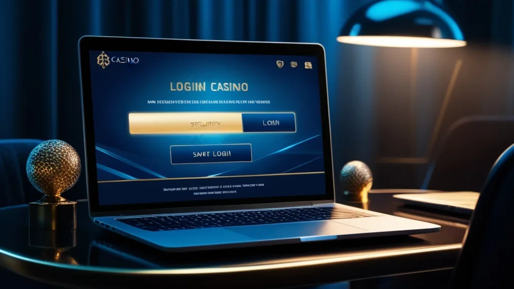 Schermo di login in un casinò scuro con atmosfera sicura e moderna