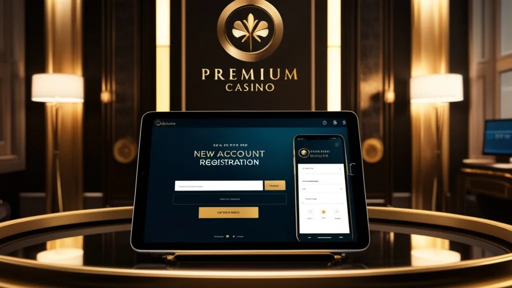 Modulo di registrazione account su tablet in un ambiente casino elegante